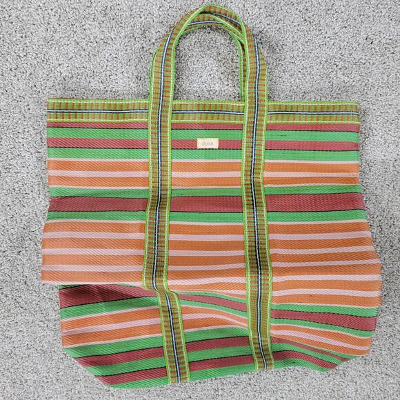 Dosa Grocery Tote Bag 16" Green Striped Reusable Multipurpose Nylon Handbag - Picture 6 of 9
